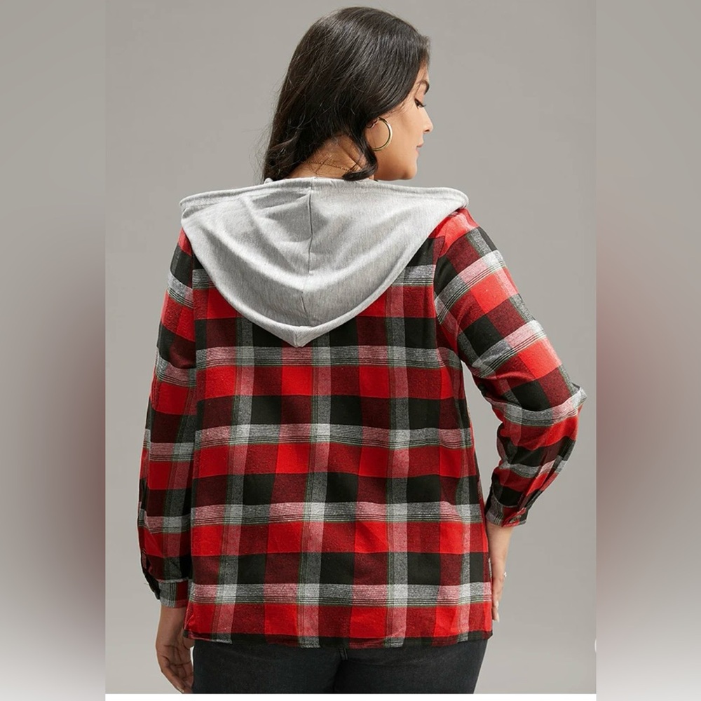 Bloomchic Plaid Patchwork Hooded Drawstring Butto… - image 8